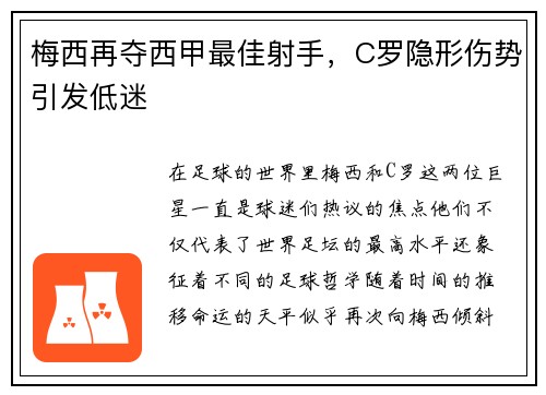 梅西再夺西甲最佳射手，C罗隐形伤势引发低迷